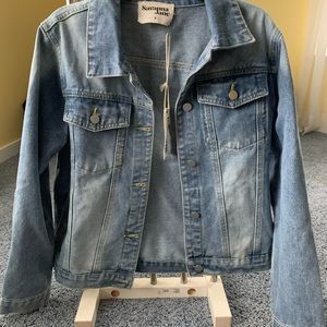 Savannah Jane women’s denim jacket with rhinestone fringe -small